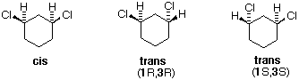 Configurational isomers of 1,3-dichlorocyclohexane: cis (meso) and trans (1R,3R) and (1S,3S) enantiomers