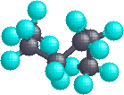 3-D ball-and-stick model of hexane in a coiled chain conformation