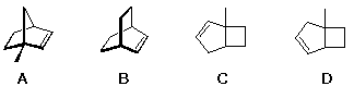 Four C8 cyclic hydrocarbon candidates A-D for chiral X: two norbornenes and two methyl bicyclic alkenes