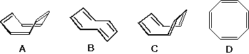 Four cyclooctatetraene conformers A-D: three non-planar tub/boat forms and one planar octagon