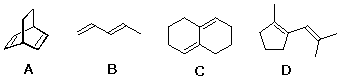 Four diene candidates A-D for a Diels-Alder reaction, including s-cis and s-trans arrangements