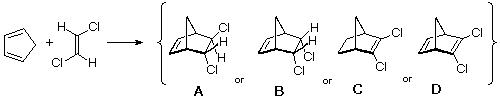 Cyclopentadiene plus 1,2-dichloroethene Diels-Alder, four norbornene dichloride products A-D