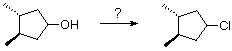 Reaction Q16: cis-3,4-dimethylcyclopentanol converting to the corresponding cyclopentyl chloride