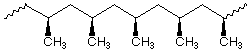 Zigzag polypropylene chain showing alternating methyl group stereochemistry (tacticity)