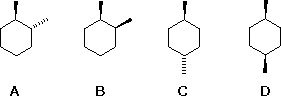 Four dimethylcyclohexane C8H16 structures A-D, cis and trans 1,2- and 1,4-isomers