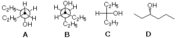 Four candidate 3-hexanol structures A-D for identifying (R)-3-hexanol