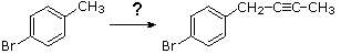 4-bromotoluene converted to 1-bromo-4-(2-butynyl)benzene over an unknown reagent arrow
