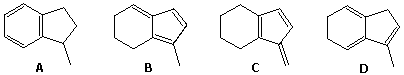 Four isomeric methyl-indene/hydrindane hydrocarbons A-D differing in methyl position and ring unsaturation