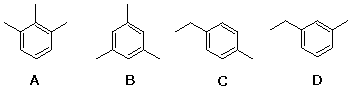 Four C9H12 trimethyl/ethylmethyl benzene isomers A-D, including 1,3,5-trimethylbenzene and ethyltoluenes