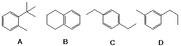 Four arenes A-D: ortho-tert-butyltoluene, tetralin, 1,4-diethylbenzene, and meta-propyltoluene
