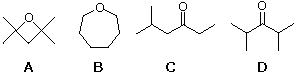 Four C7H14O answers A-D: tetramethyloxirane, oxepane, 2-methyl-3-hexanone, 2,4-dimethyl-3-pentanone