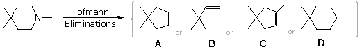 Dimethylpiperidine undergoing Hofmann eliminations; diene/alkene products A-D