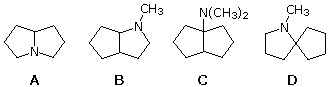 Four bicyclic and spiro tertiary amine structures A-D for Hofmann elimination count