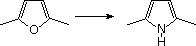 Reaction equation: 2,5-dimethylfuran converted to 2,5-dimethylpyrrole