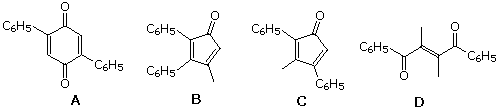Four bis-aldol dimer candidates A-D of 1-phenyl-1,2-propanedione, including diphenyl cyclopentenones