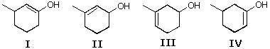 Four methylcyclohexenol enol structures I-IV, candidate enol tautomers of 3-methylcyclohexanone