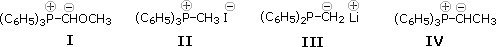 Four phosphorus ylide resonance forms I-IV: dipolar ylide structures of (C6H5)3P=CHCH3 type reagents