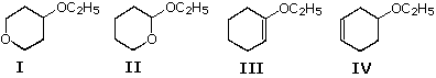 Four ethyl ethers I-IV: 4-ethoxytetrahydropyran, 2-ethoxytetrahydropyran, 1-ethoxycyclohexene, 4-ethoxycyclohexene