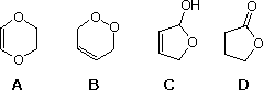 Four C4H6O2 candidates A-D: 1,4-dioxene, 2H-dioxine, 2-hydroxydihydrofuran, gamma-butyrolactone